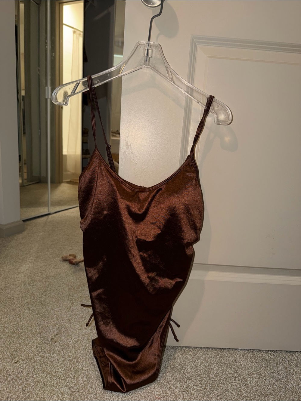Fashion Nova Chocolate Satin One Piece